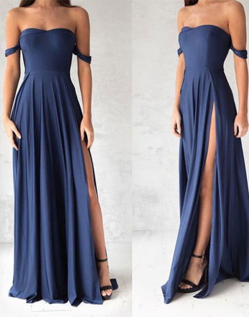 Simple blue prom dress, elegant blue evening dress for teens .