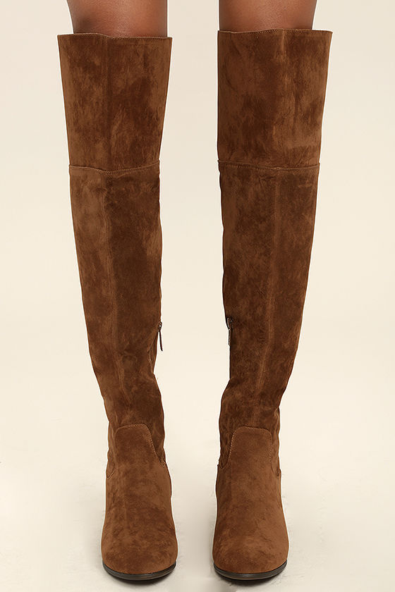 Cute Tan Boots - Vegan Suede Boots - Over the Knee Boots - $43.