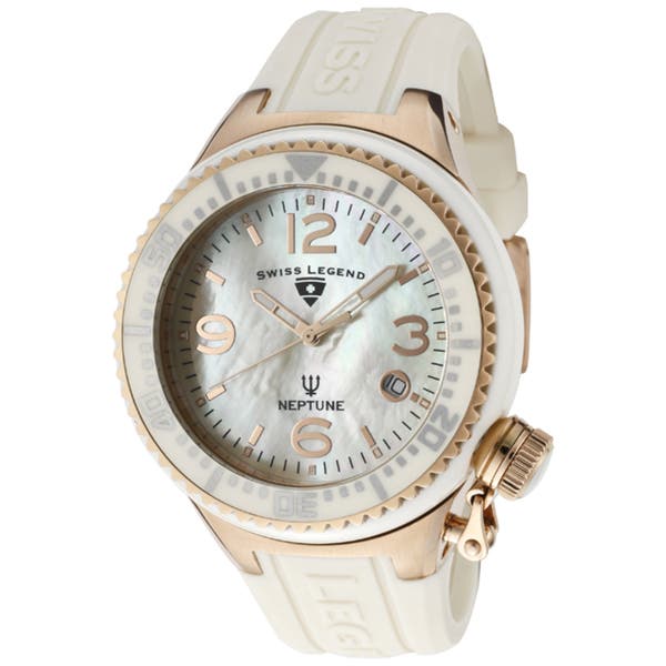 Shop Swiss Legend Unisex 'Neptune Ceramic' Beige Silicone Watch .