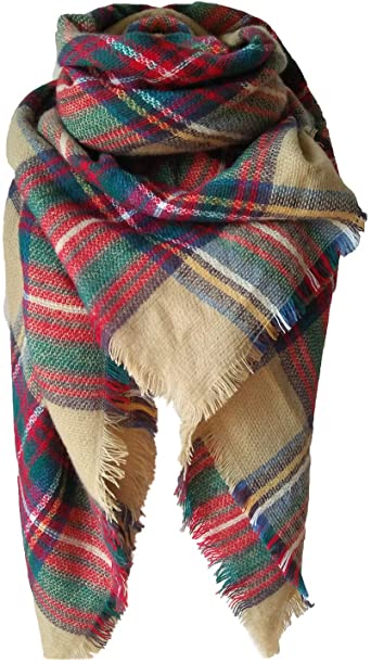 Loritta Womens Plaid Blanket Scarf Winter Soft Warm Cozy Tartan .