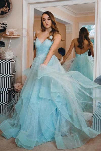 Tiffany Blue Tulle Prom Dress with Horsehair Trim – loveangeldre