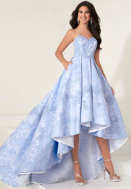 Tiffany Designs - 16267 Appliqued Strapless Brocade High Low .