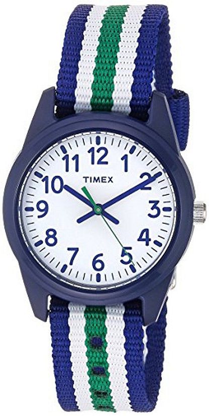 Kid's Timex Time Machines Boys Green And Blue Stripped Strap .
