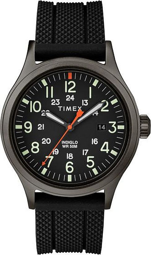 Men's Timex Military Allied Classic Black Silicone Strap Watch .