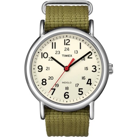 Timex - Timex Unisex Weekender 38mm Olive Nylon Slip-Thru Watch .