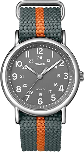 Amazon.com: Timex Unisex T2N649 Weekender 38mm Gray/Orange Stripe .