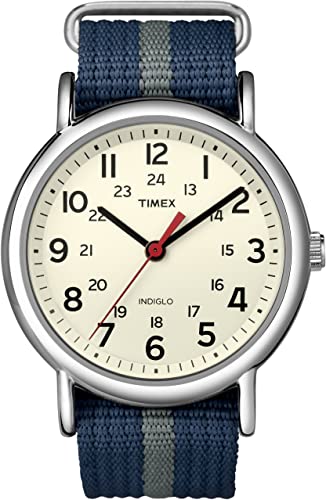 Amazon.com: Timex Unisex T2N654 Weekender 38mm Blue/Gray Stripe .