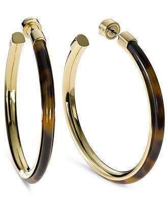 Michael Kors Earrings, Gold-Tone Tortoise Large Hoop Earrings .