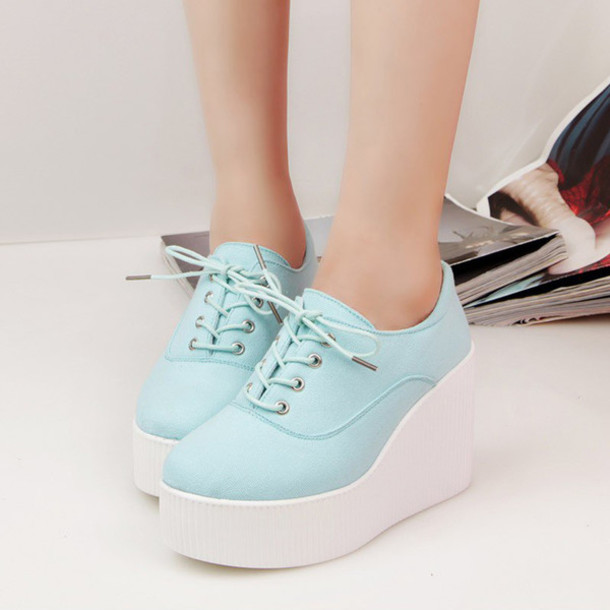 shoes, platform shoes, fashion, style, wedges, blue, lace up .