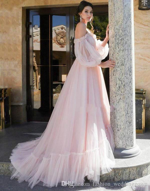 2019 Vintage Prom Dresses A Line Off Shoulder Tulle Sweep Train .