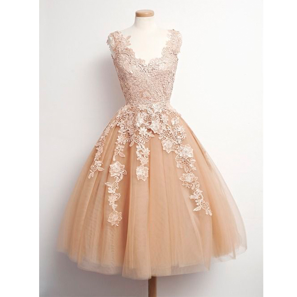 lace prom dress, short prom dress, champagne prom dress, vintage .