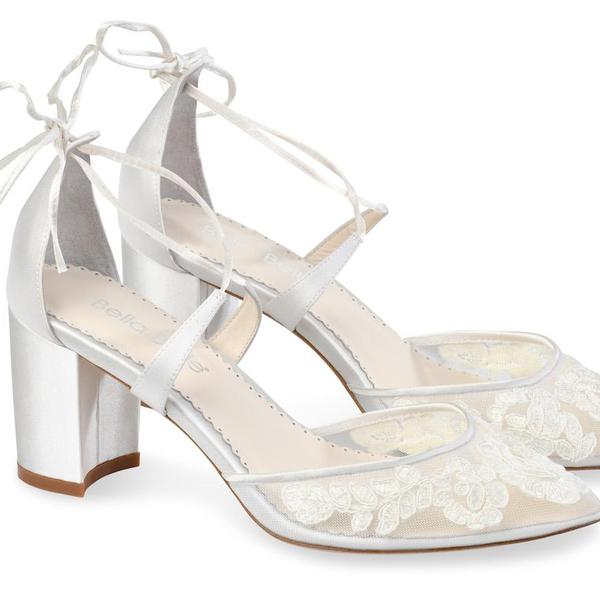 Block Heel Lace Wedding Shoes | Bella Bel