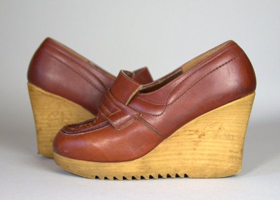 70s Leather Wedge Sbicca Bohemian Platform Shoes 6.5 | Leather .