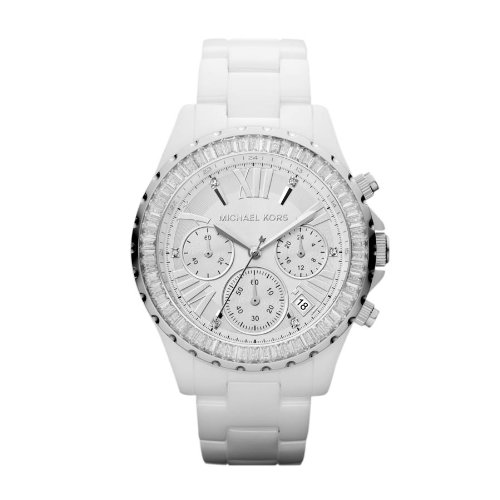 Michael Kors Women s Madison Ceramic White Glitz Chronograph Watch .
