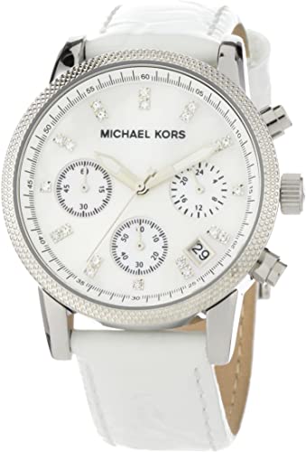 Amazon.com: Michael Kors Women's MK5049 White Leather Round .