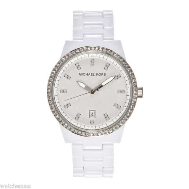 Michael Kors Women's Silver Dial White Acrylic Bracelet Watch .