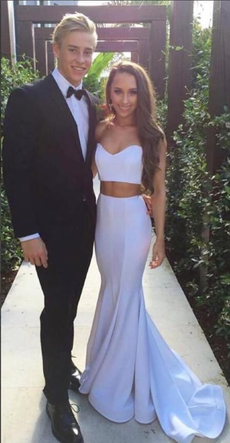 Two Piece Long Prom Dress, White Long Prom Dress, | Hiprom | Prom .