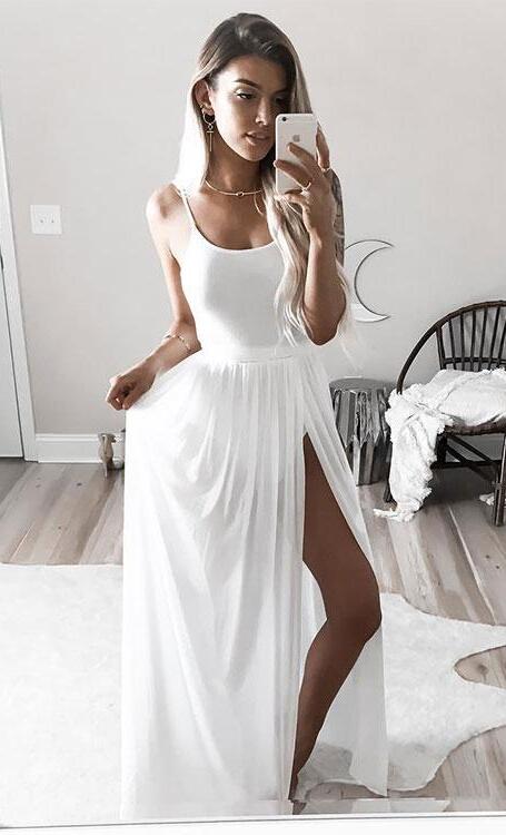 Simple White Prom Dress,cheap Prom Dress,sexy Prom Dress,long Prom .