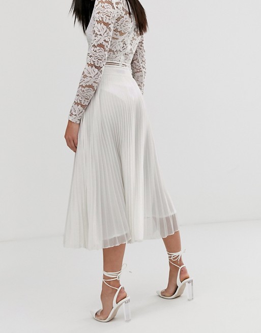 Parallel Lines pleated chiffon midi skirt in white | AS