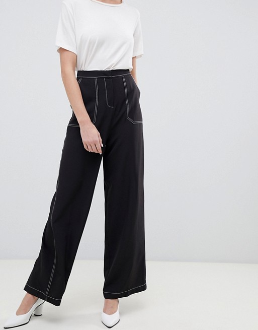 ASOS DESIGN wide leg pants with contrast stitch | AS
