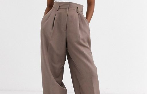 ASOS DESIGN cuffed wide leg pants in brown | AS