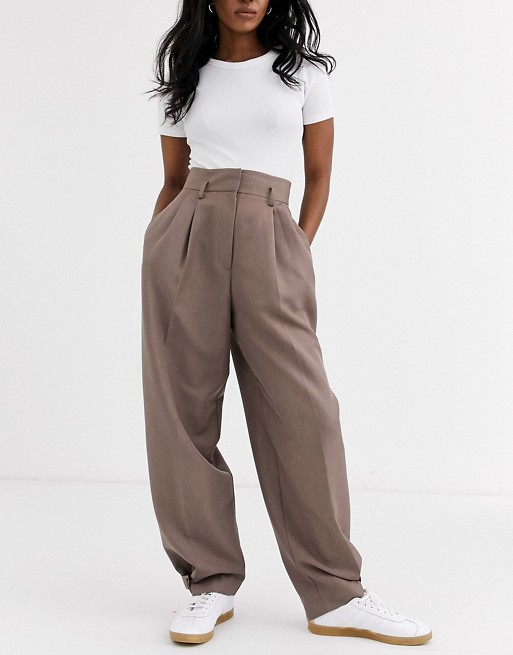 ASOS DESIGN cuffed wide leg pants in brown | AS