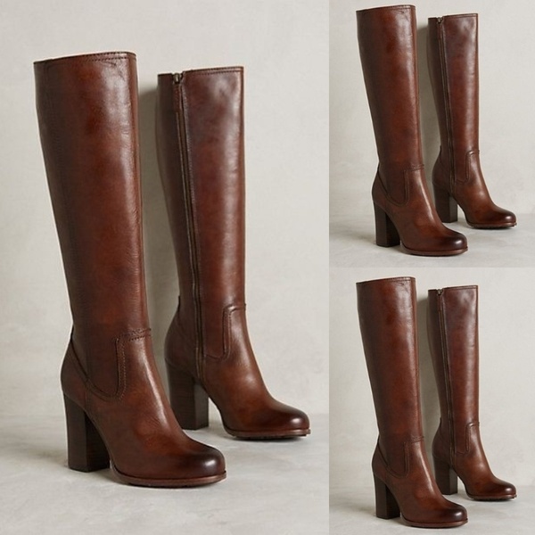 Women's Autumn and Winter Fashion High Heel Boots Brown Zipper .