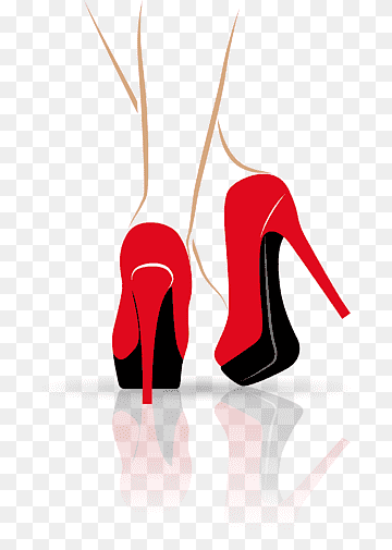 Pair of red leather platform heeled shoes, High-heeled footwear .