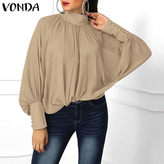 New VONDA Women Blouses 2019 Autumn Sexy Blusas Long Lantern .