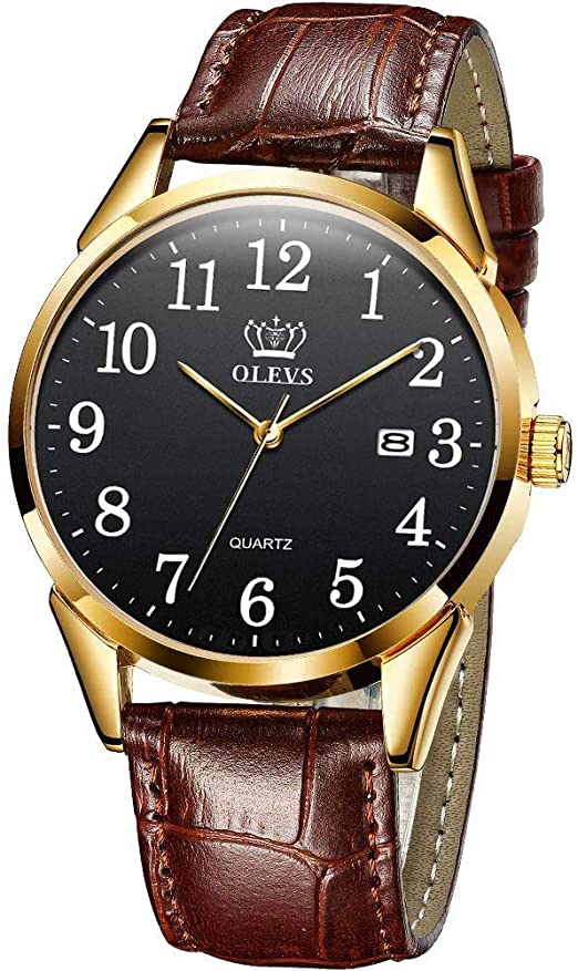 Amazon.com: OLEVS Mens Easy Reader Mens Wrist Watch Brown Leather .