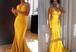 2020 Yellow Prom Dress V-Neck Sexy Mermaid Evening Gown – MyChicDre